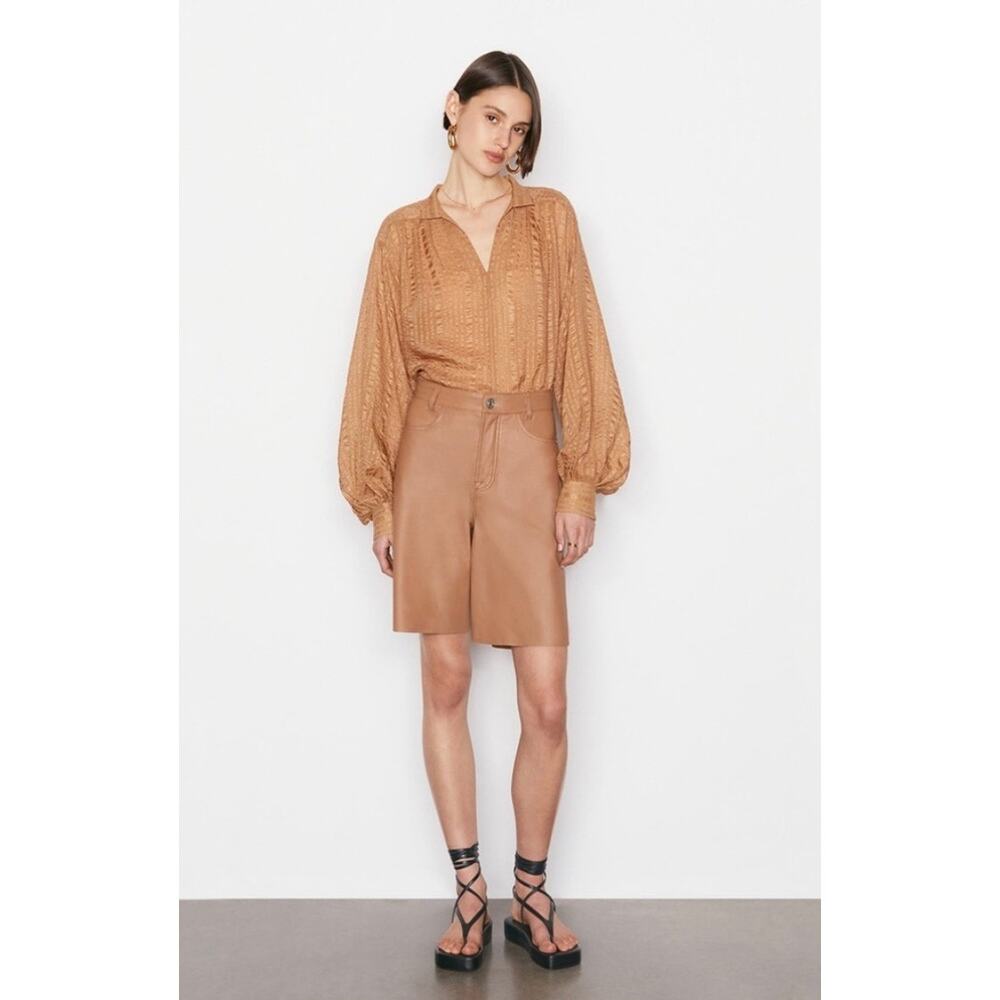 FRAME High Rise Leather Bermuda Shorts Womens 29 Latte Brown 5 Pocket NEW